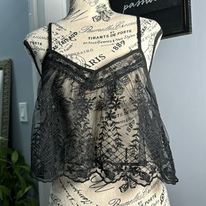 American Eagle Sexy Lace Sheer Floral Black Crop Tank Top M